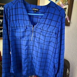 Express Women's Royal Blue Grid Blouse